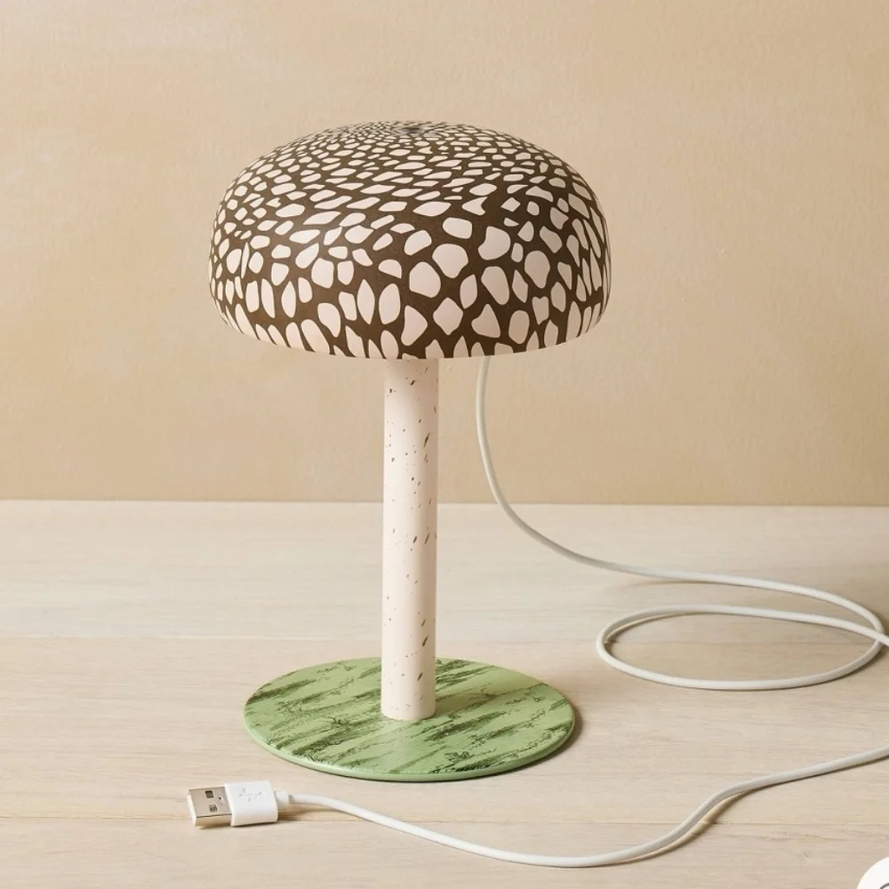 Mushroom Lamp John Derian Brown White Gnomecore Cordless Rechargable NWT - Picture 6 of 9